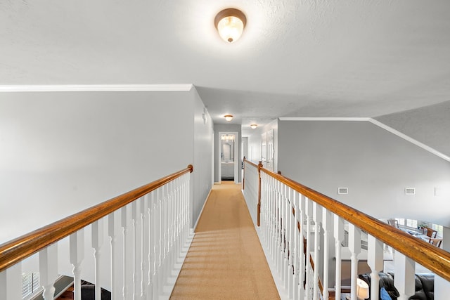 12815 Mimosa Spring Dr, Tomball, TX 77377 - corridor featuring ornamental molding and light colored carpet