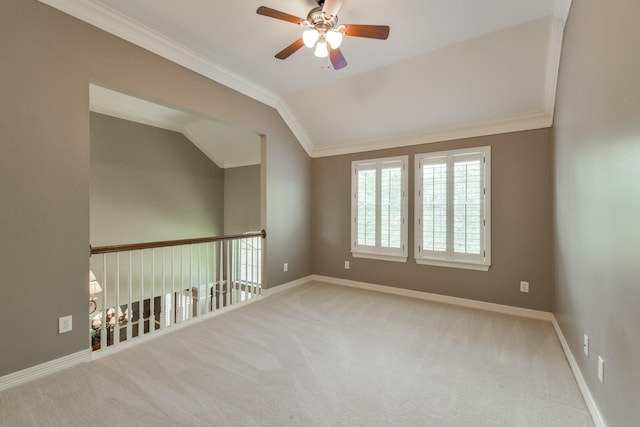16050 Lockdale Ln, Cypress, TX 77429 - carpeted empty room with ceiling fan, lofted ceiling, and crown molding