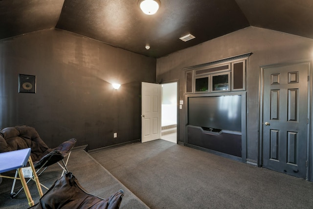 16050 Lockdale Ln, Cypress, TX 77429 - home theater room with vaulted ceiling and dark colored carpet