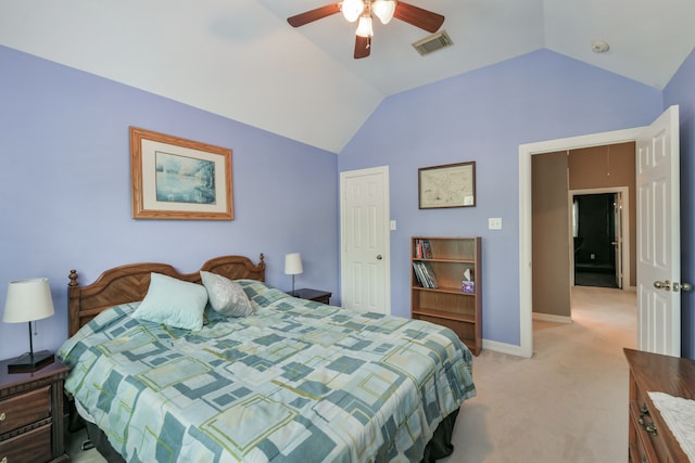 16050 Lockdale Ln, Cypress, TX 77429 - bedroom with lofted ceiling, light colored carpet, and a ceiling fan
