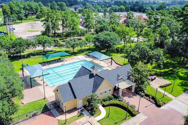 16050 Lockdale Ln, Cypress, TX 77429 - drone / aerial view of a tree filled landscape and a pool