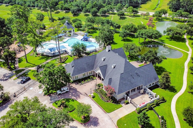 16050 Lockdale Ln, Cypress, TX 77429 - bird's eye view of a nearby body of water and a pool area