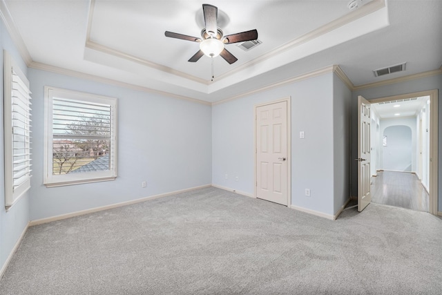 11710 Montmarte Blvd, Houston, TX 77082 - unfurnished bedroom with a raised ceiling, carpet, crown molding, and ceiling fan