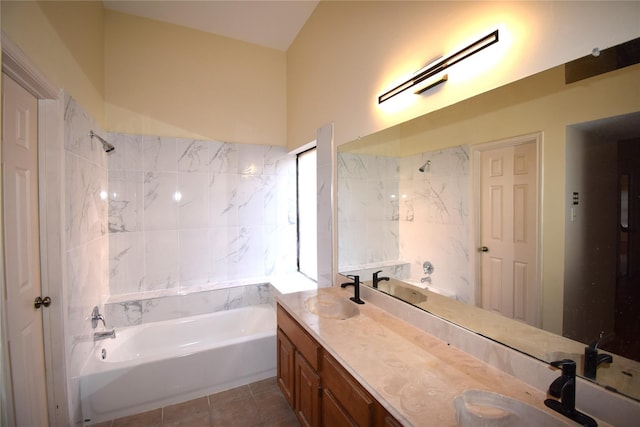 2926 Field Line Dr, Sugar Land, TX 77479 - bathroom featuring double vanity, tile patterned floors, and shower / washtub combination