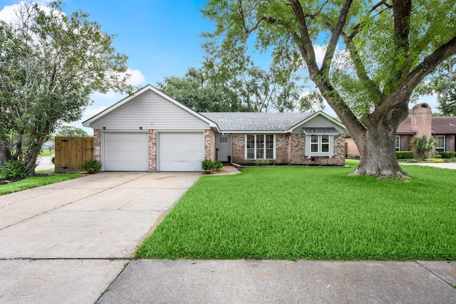 11258 Rousseau Dr, Houston, TX 77065 - ranch-style home with an attached garage, concrete driveway, a front yard, and brick siding