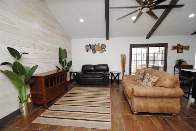 14306 Waterville Way, Houston, TX 77015 - living room with a ceiling fan, wooden walls, and recessed lighting