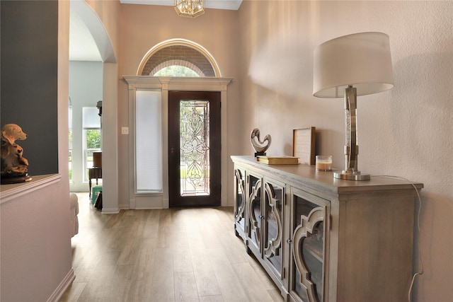 3816 Lake View Dr, Pearland, TX 77581 - entrance foyer featuring light wood-style flooring and arched walkways