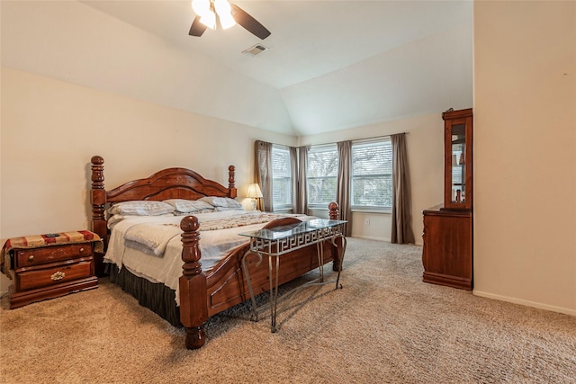 2013 Port Bridge Ln, League City, TX 77573 - bedroom featuring carpet flooring, lofted ceiling, and ceiling fan