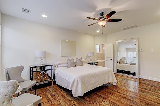2514 Detering St, Houston, TX 77007 - bedroom with wood finished floors, recessed lighting, and a ceiling fan