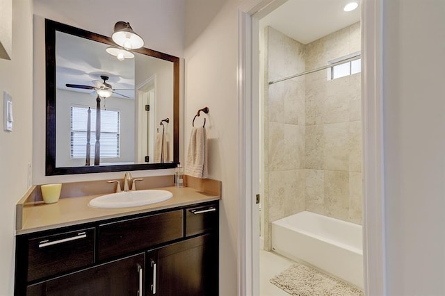 2514 Detering St, Houston, TX 77007 - full bathroom with vanity, plenty of natural light, shower / bath combination, and a ceiling fan
