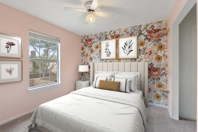 7015 Redwood Falls Dr, Pasadena, TX 77505 - bedroom with carpet, a ceiling fan, and wallpapered walls