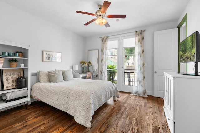 5658 Darling St, Houston, TX 77007 - bedroom with access to exterior, wood finished floors, and a ceiling fan