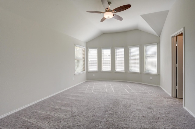 32014 Quail Terrace Ln, Conroe, TX 77385 - spare room with a ceiling fan, light colored carpet, and lofted ceiling