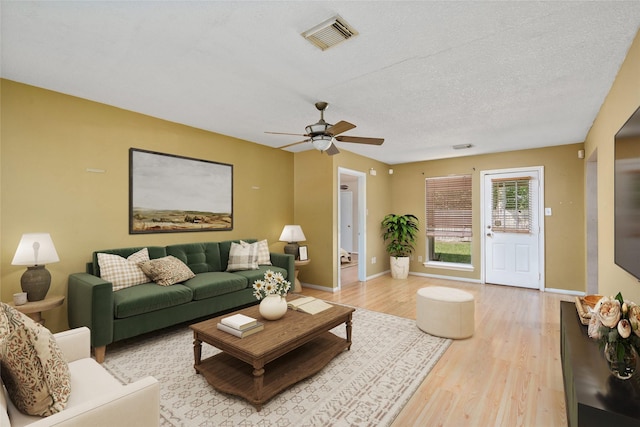 2721 Overland Trl, Dickinson, TX 77539 - living area with ceiling fan, light wood-type flooring, and a textured ceiling