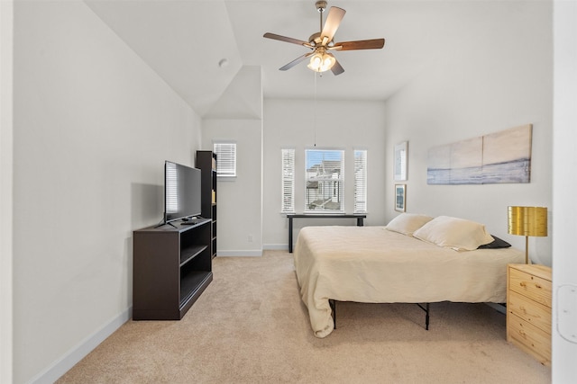 3207 Cedar Dawn Ln, Houston, TX 77091 - bedroom with light carpet, ceiling fan, and high vaulted ceiling