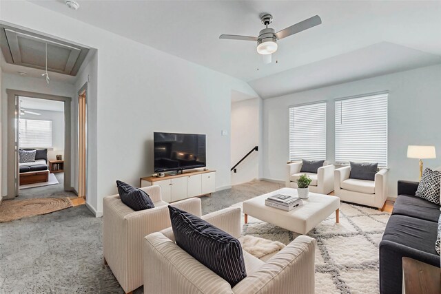 3026 Stock Orchard Ln, Houston, TX 77047 - living area with attic access, carpet floors, and a ceiling fan