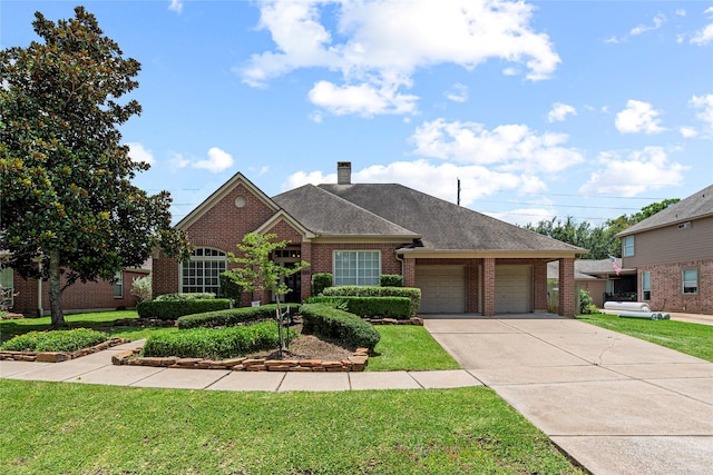 9618 Roarks Psge, Missouri City, TX 77459 - view of front of home featuring brick siding, a front yard, an attached garage, and driveway