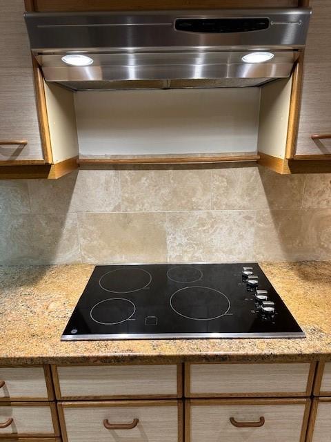 40 N Interstate 35 Unit 3D3, Austin, TX 78701 - kitchen view of black electric stovetop, extractor fan, and backsplash