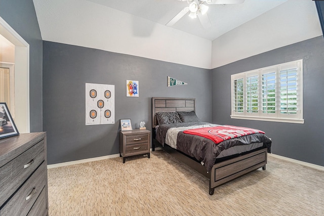 13602 Springmint Dr, Cypress, TX 77429 - bedroom featuring lofted ceiling, light colored carpet, and ceiling fan
