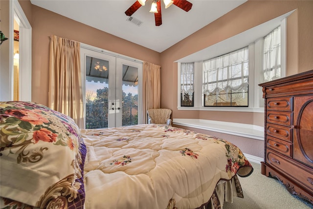 12540 Longmire Lakeview, Conroe, TX 77304 - carpeted bedroom with french doors, access to outside, and ceiling fan