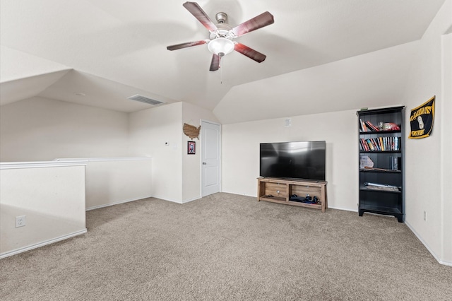 4330 Barchetta Trl, Katy, TX 77493 - unfurnished living room with lofted ceiling, carpet floors, and ceiling fan