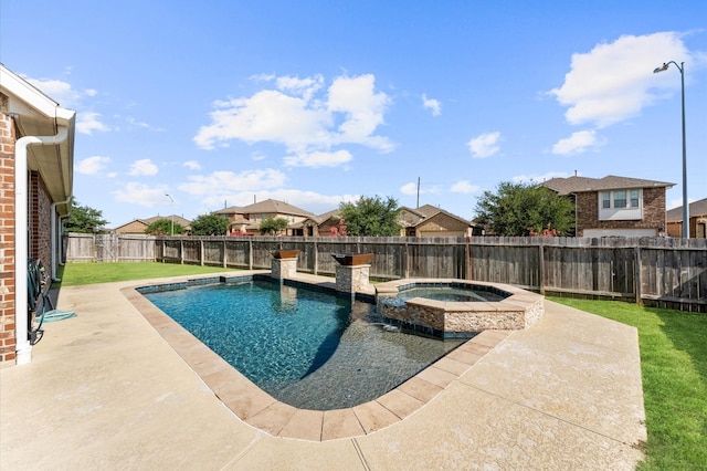 4330 Barchetta Trl, Katy, TX 77493 - view of pool featuring a patio area, a fenced backyard, a residential view, and a pool with connected hot tub