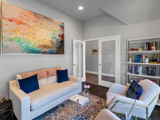 4006 Trento Ct, Katy, TX 77493 - living area featuring french doors, wood finished floors, and recessed lighting