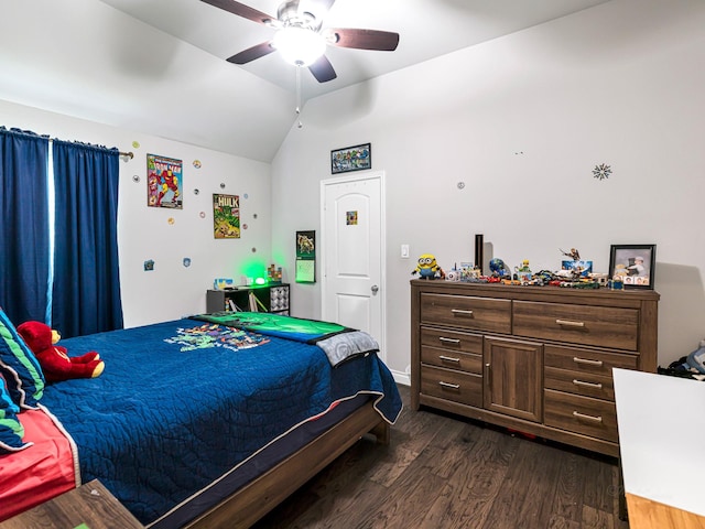 4006 Trento Ct, Katy, TX 77493 - bedroom with lofted ceiling, dark wood-style floors, and ceiling fan