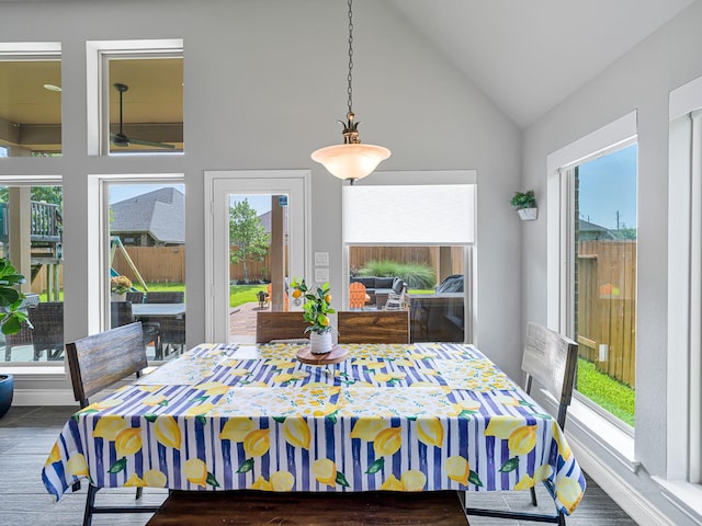 4006 Trento Ct, Katy, TX 77493 - dining space featuring wood finished floors and high vaulted ceiling