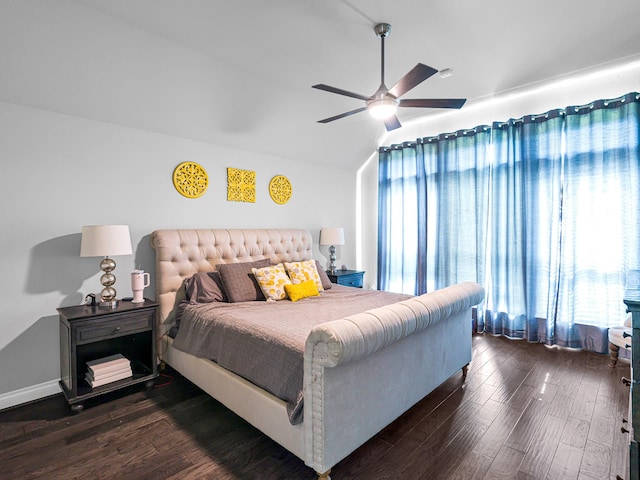 4006 Trento Ct, Katy, TX 77493 - bedroom featuring multiple windows, lofted ceiling, dark wood-style flooring, and ceiling fan