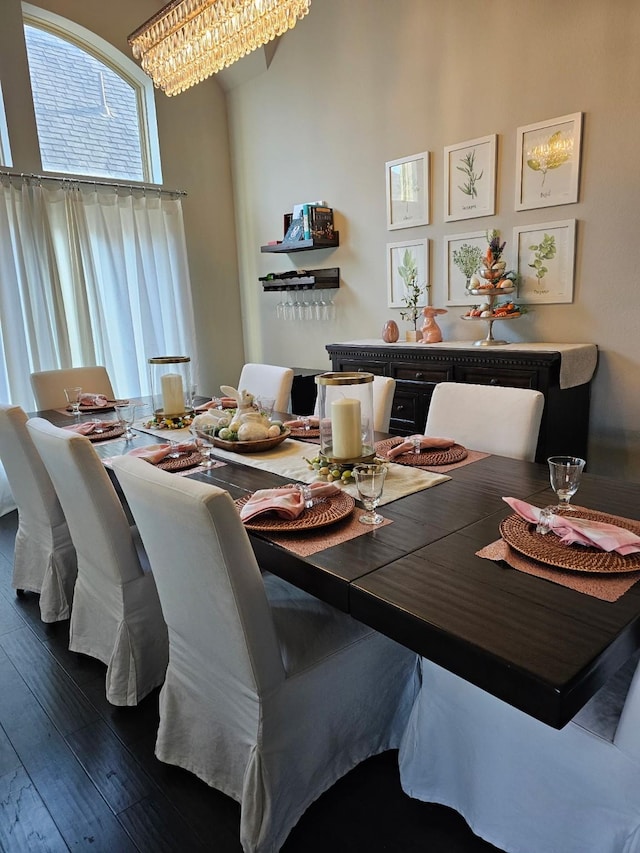 4006 Trento Ct, Katy, TX 77493 - dining area featuring wood-type flooring, a chandelier, and a high ceiling