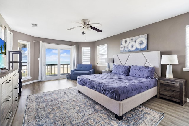 23401 Termini San Luis Pass Rd, Galveston, TX 77554 - bedroom featuring access to outside, wood finished floors, and multiple windows