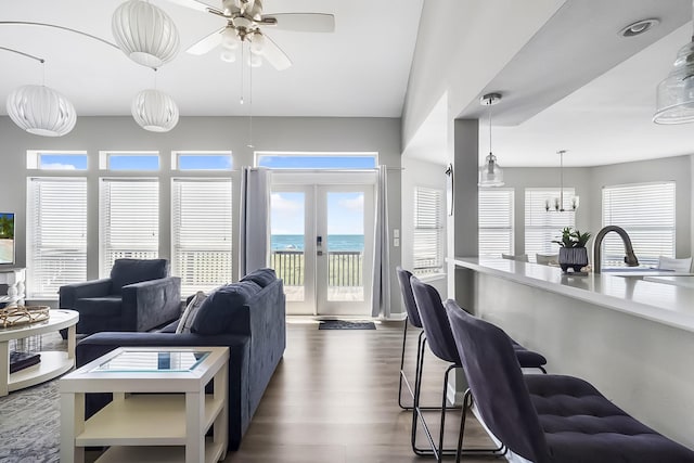 23401 Termini San Luis Pass Rd, Galveston, TX 77554 - living area with ceiling fan, dark wood-style floors, and french doors