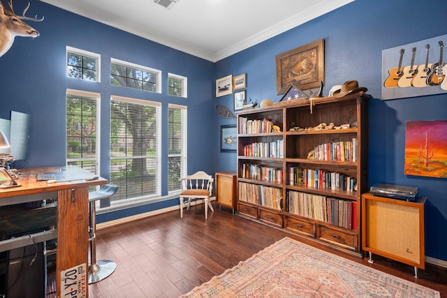 5814 Ashley Spring Ct, Katy, TX 77494 - sitting room featuring crown molding, wood finished floors, and a desk