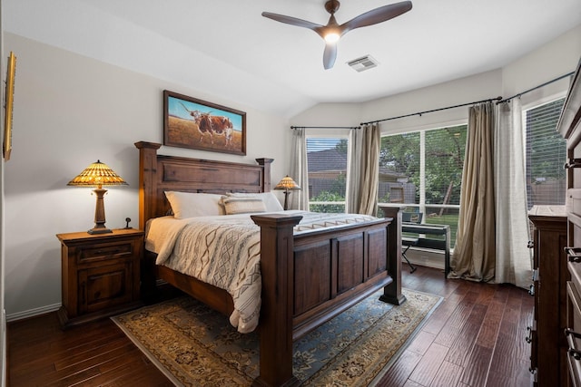 5814 Ashley Spring Ct, Katy, TX 77494 - bedroom with vaulted ceiling, dark wood-style flooring, and a ceiling fan