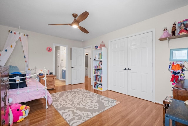 5814 Ashley Spring Ct, Katy, TX 77494 - bedroom featuring light wood finished floors, a closet, and ceiling fan