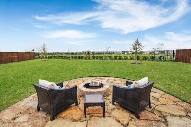 2603 Open Prairie Ln, Katy, TX 77493 - fenced backyard featuring a fire pit and a patio area