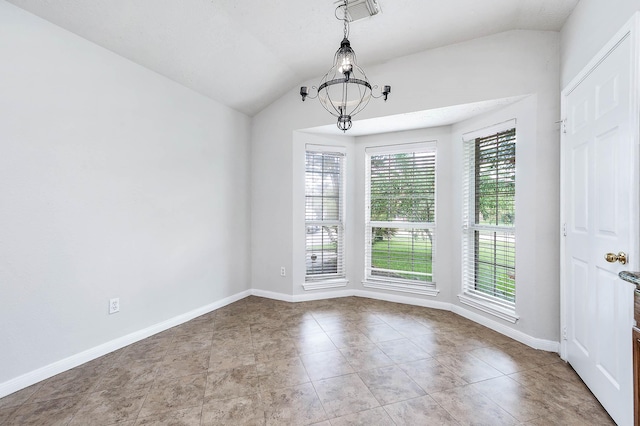 9911 Pierre Ct, Houston, TX 77089 - unfurnished dining area featuring lofted ceiling, a chandelier, and tile patterned floors