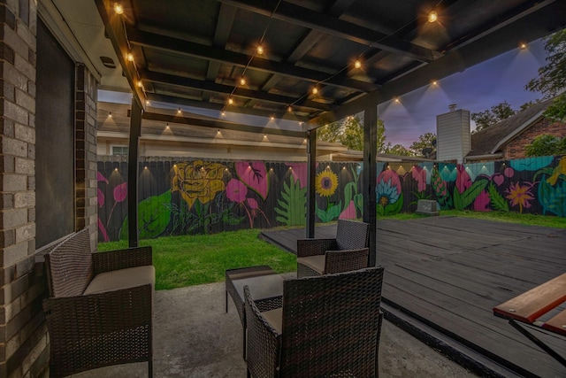 8222 Viny Ridge Dr, Houston, TX 77083 - patio terrace at dusk with a deck and a fenced backyard