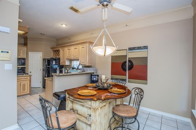 6242 Agassi Ace Ct, Spring, TX 77379 - dining room with light tile patterned floors, crown molding, and a ceiling fan