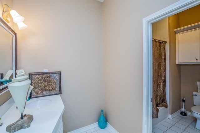 6242 Agassi Ace Ct, Spring, TX 77379 - full bathroom with tile patterned floors, curtained shower, and vanity