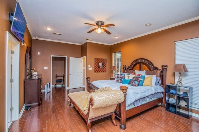6242 Agassi Ace Ct, Spring, TX 77379 - bedroom with wood finished floors, crown molding, recessed lighting, and a ceiling fan