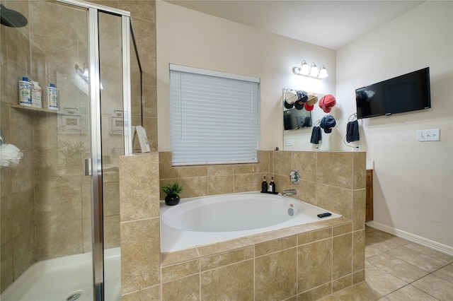 4719 Echo Bay Dr, Baytown, TX 77523 - bathroom with a garden tub, tile patterned floors, and a shower stall