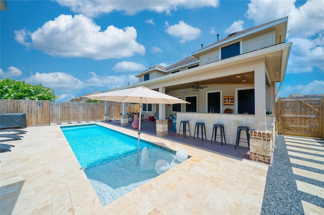 4719 Echo Bay Dr, Baytown, TX 77523 - view of pool featuring a fenced backyard, a patio area, and ceiling fan