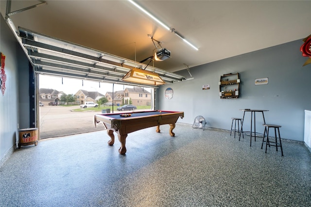 4719 Echo Bay Dr, Baytown, TX 77523 - recreation room featuring a garage, speckle patterned floor, and billiards