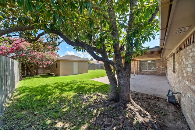 1517 Van Buren Dr, Deer Park, TX 77536 - fenced backyard with a patio area and an outbuilding