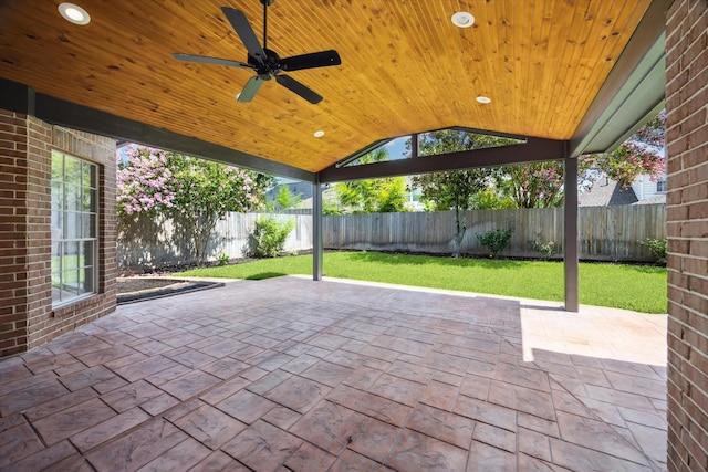 13418 Pristine Park Dr, Houston, TX 77041 - fenced backyard with a ceiling fan and a patio