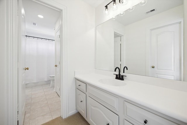 13418 Pristine Park Dr, Houston, TX 77041 - full bath featuring vanity, tile patterned flooring, shower / bath combination with curtain, and recessed lighting
