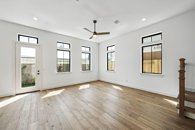 1706 Sedola Ln, Houston, TX 77055 - empty room featuring hardwood / wood-style floors, ceiling fan, and recessed lighting