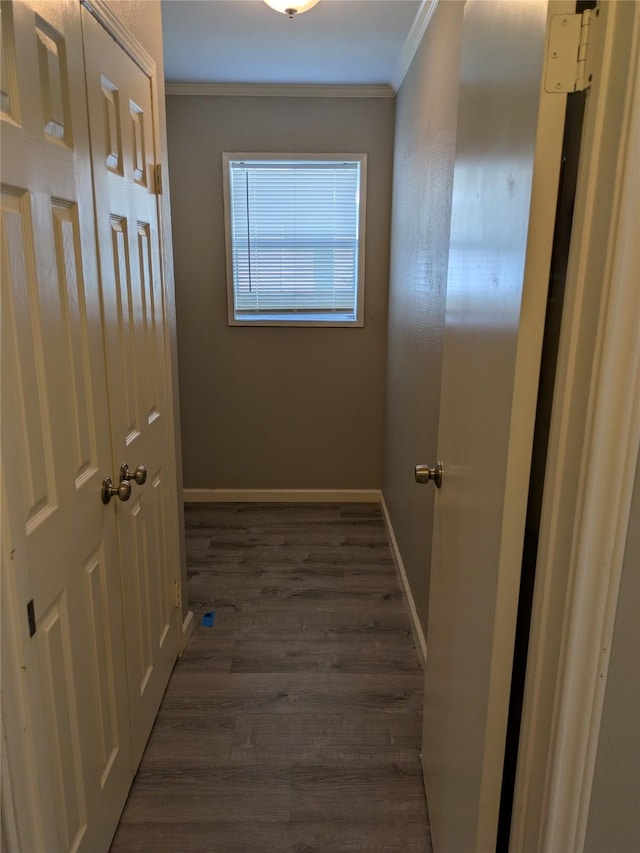 21402 Berry Ridge Ln, Tomball, TX 77375 - hall featuring crown molding and dark wood-style floors